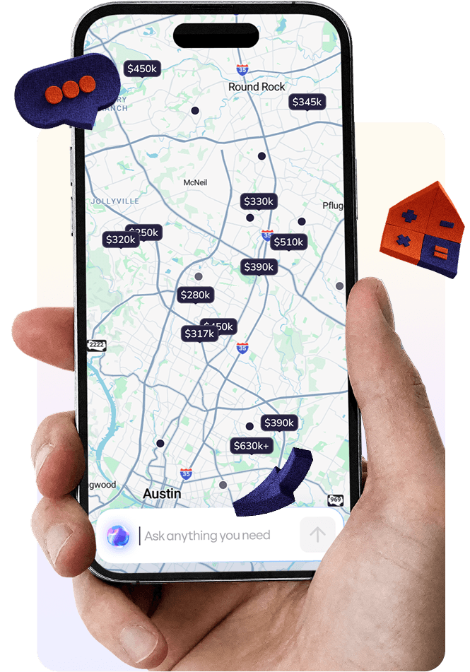 Hand holding a smartphone with opened map in it