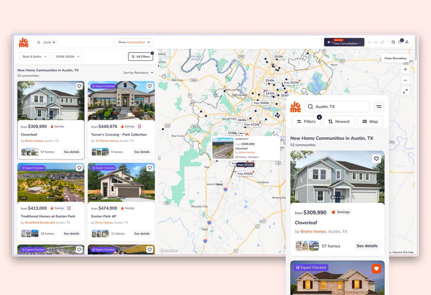 Cards of the communities on the website