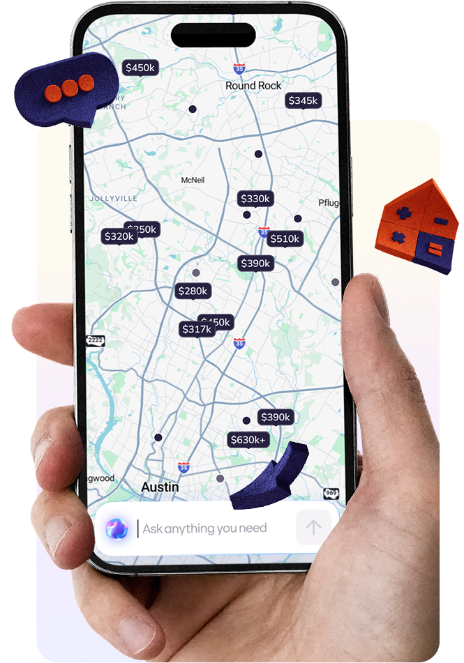 Hand holding a smartphone with opened map in it